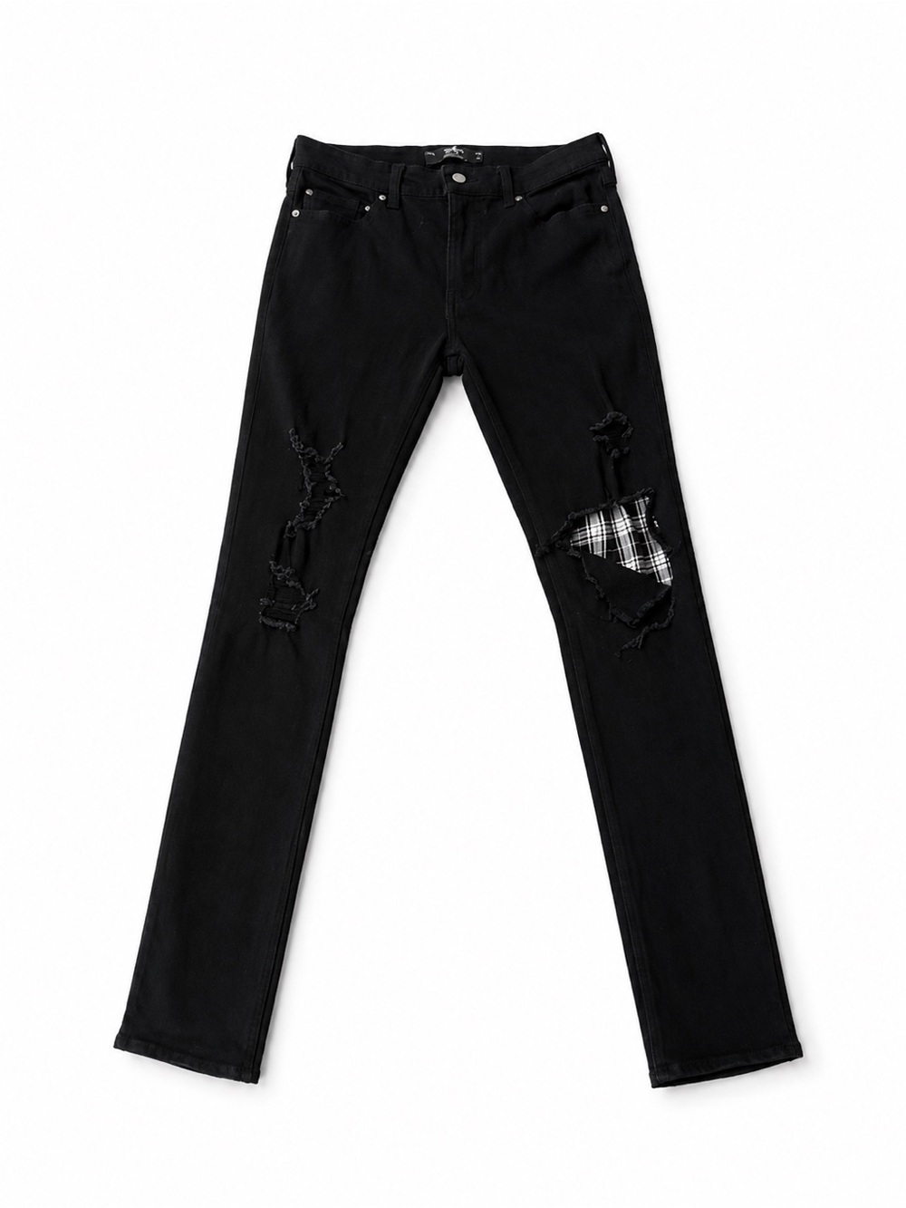 Hollister Black Slim Straight Jeans with Plaid Patch